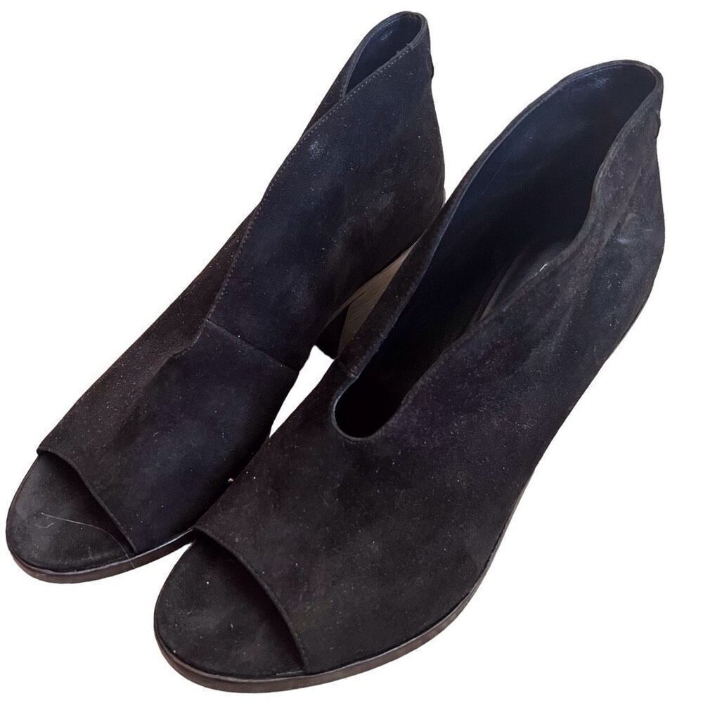 Eileen Fisher Womens Vero Cuoio Black Suede Leather Peep Toe Heeled Size 9.5